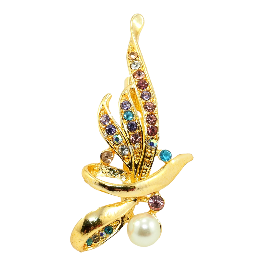 Брошь Букет с разноцветными стразами и жемчугом фото №1