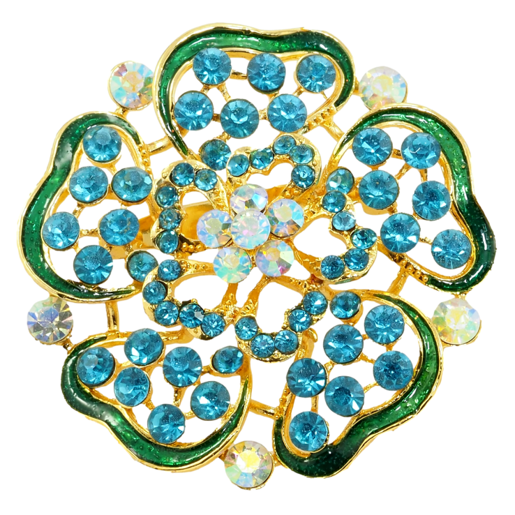 Брошка Квітка з бірюзовими стразами та зеленою емаллю фото №13 Брошка Квітка з бірюзовими стразами та зеленою емаллю фото №13