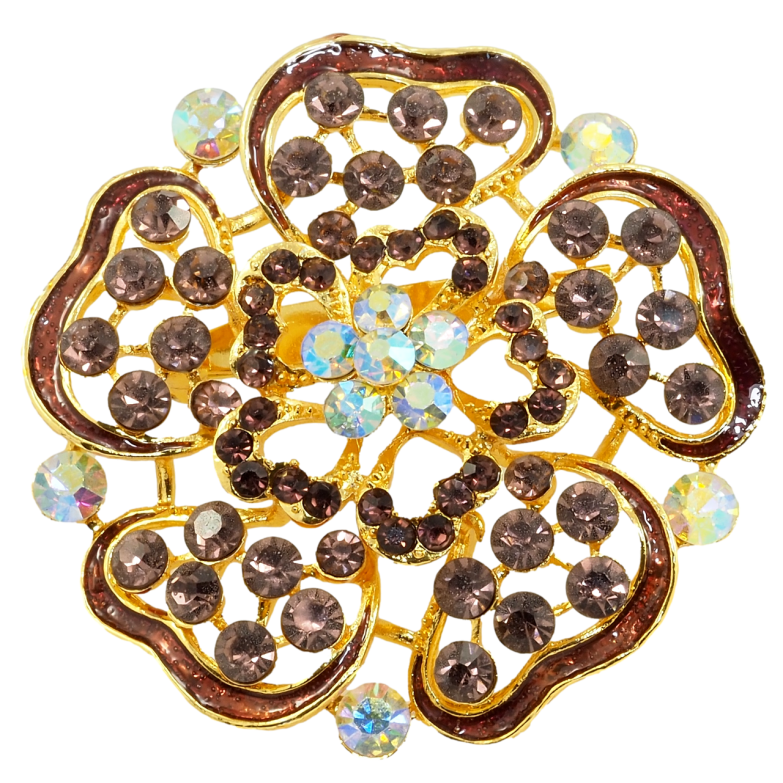 Брошка Квітка з бордовими стразами та емаллю фото №1 Брошка Квітка з бордовими стразами та емаллю фото №1