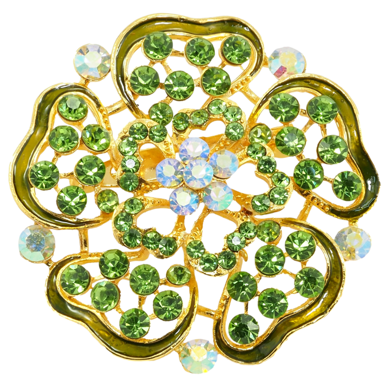 Брошка Квітка із зеленими стразами та емаллю фото №1 Брошка Квітка із зеленими стразами та емаллю фото №1