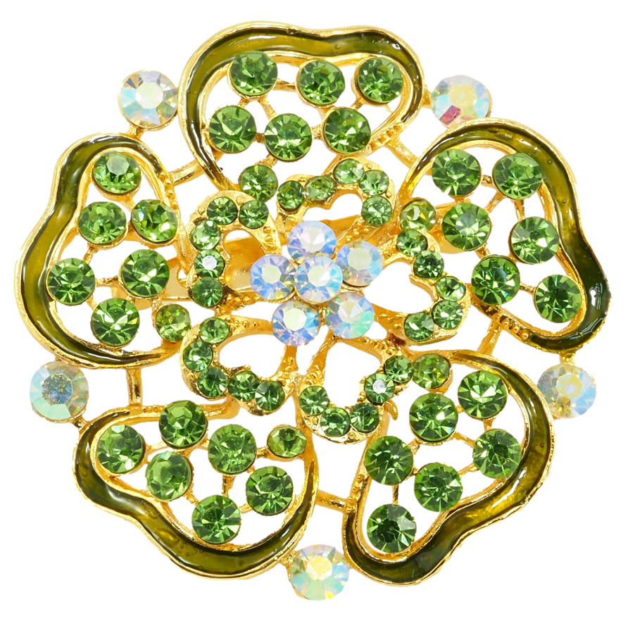 Брошь Цветок с зелеными стразами и эмалью фото №1 Брошь Цветок с зелеными стразами и эмалью фото №1