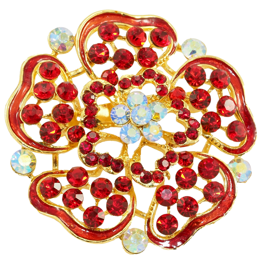 Брошь Цветок с красными стразами и эмалью фото №1 Брошь Цветок с красными стразами и эмалью фото №1
