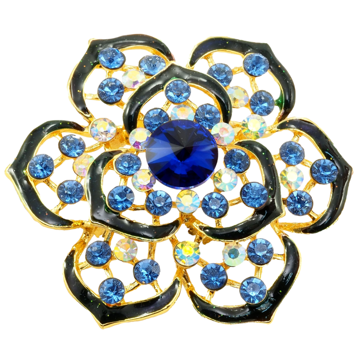 Брошка Квітка з синіми стразами та емаллю фото №12 Брошка Квітка з синіми стразами та емаллю фото №12