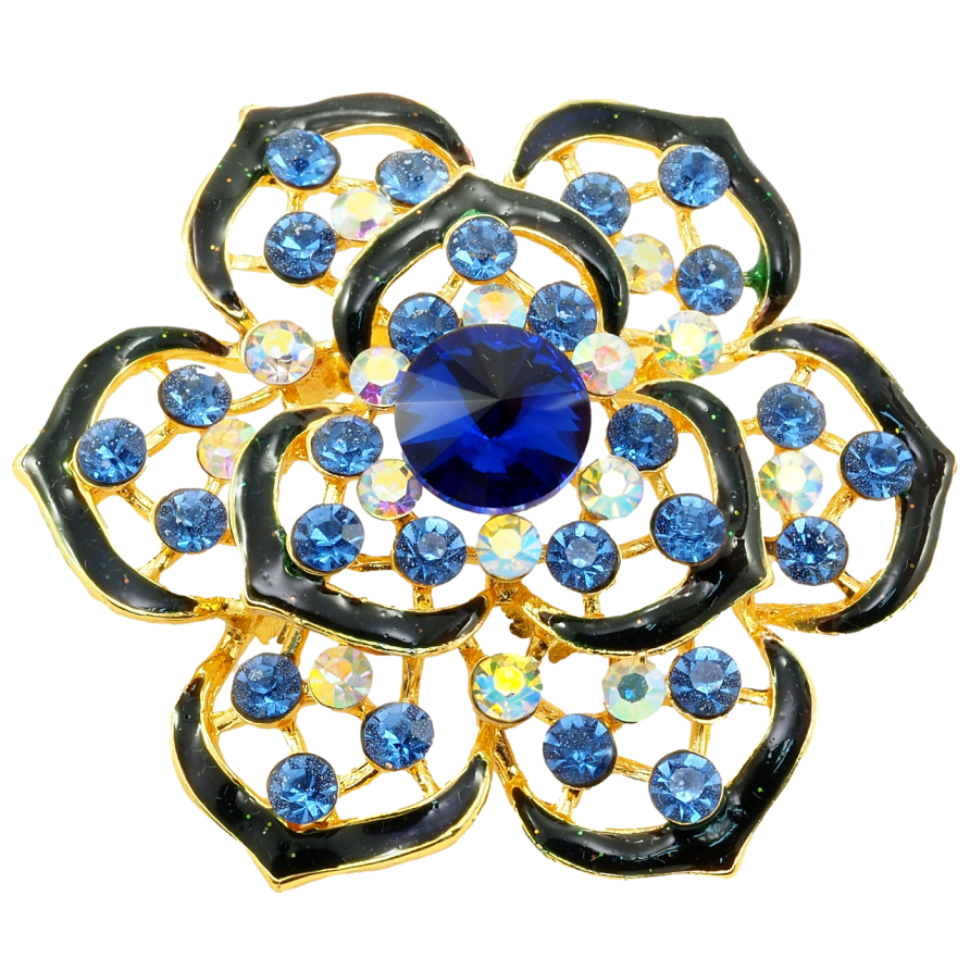 Брошь Цветок с синими стразами и эмалью фото №1 Брошь Цветок с синими стразами и эмалью фото №1
