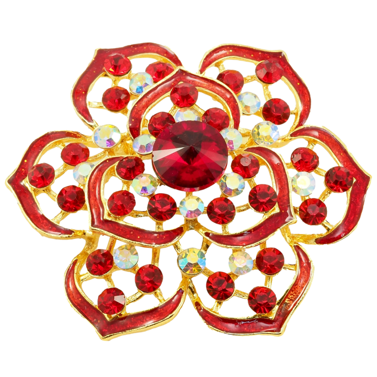 Брошь Цветок с красными стразами и эмалью фото №24 Брошь Цветок с красными стразами и эмалью фото №24