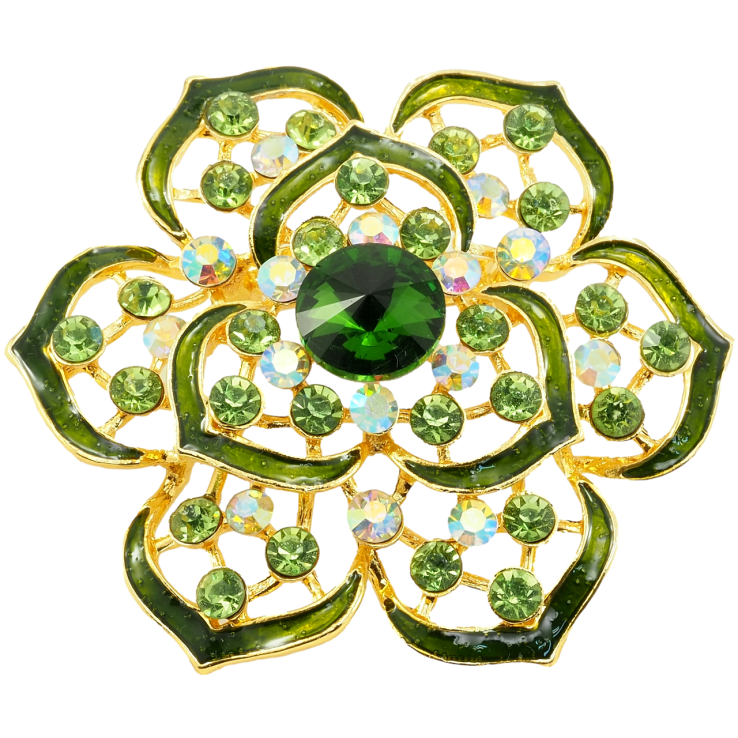 Брошь Цветок с зелеными стразами и эмалью фото №22 Брошь Цветок с зелеными стразами и эмалью фото №22