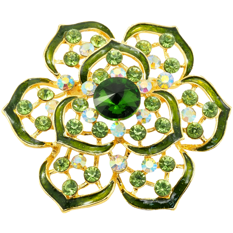 Брошь Цветок с зелеными стразами и эмалью фото №1 Брошь Цветок с зелеными стразами и эмалью фото №1