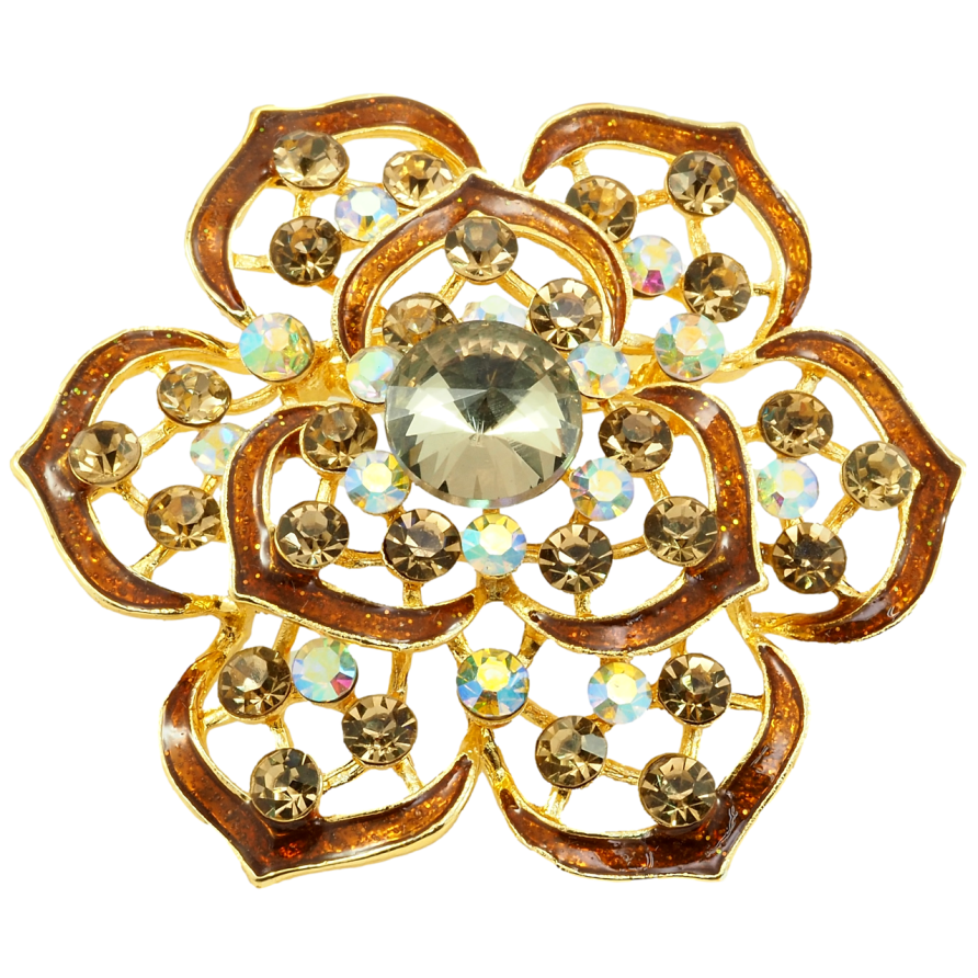 Брошь Цветок с коричневыми стразами и эмалью фото №1 Брошь Цветок с коричневыми стразами и эмалью фото №1
