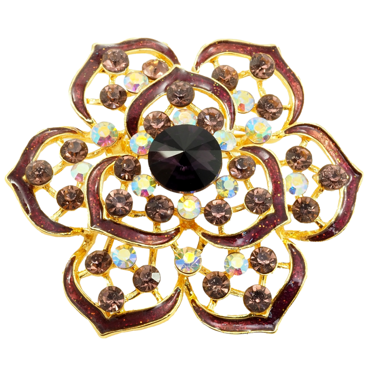 Брошка Квітка з бордовими стразами та емаллю фото №17 Брошка Квітка з бордовими стразами та емаллю фото №17