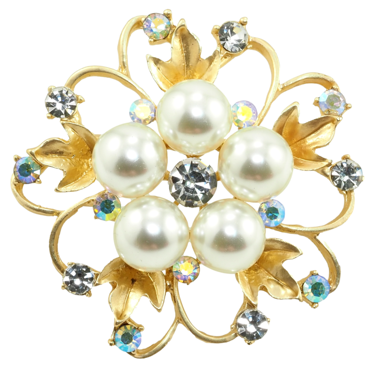 Брошка Квітка з перлами та стразами фото №4