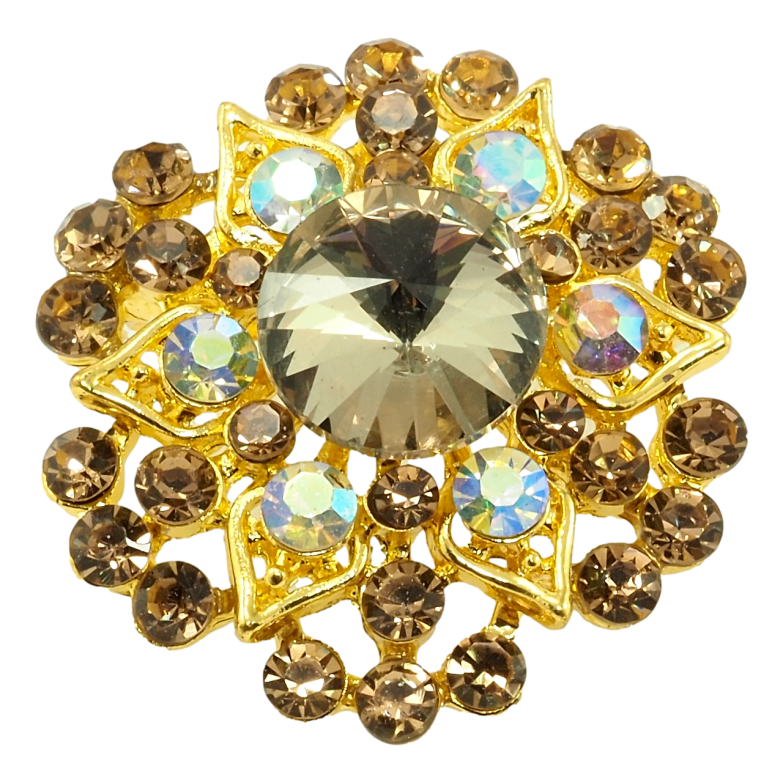 Брошь Цветочек с коричневыми стразами фото №1