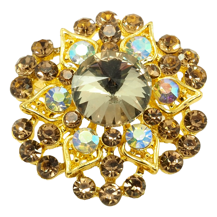 Брошь Цветочек с коричневыми стразами фото №1