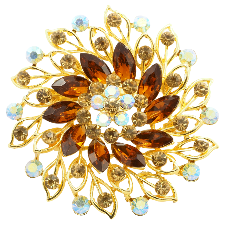 Брошка Квітка з коричневими стразами фото №25