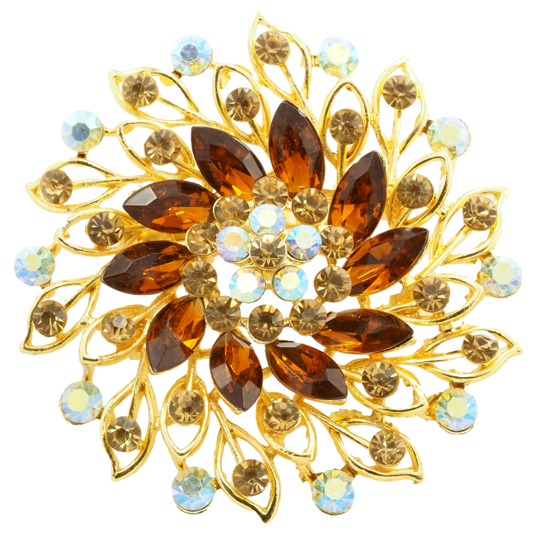 Брошка Квітка з коричневими стразами фото №1