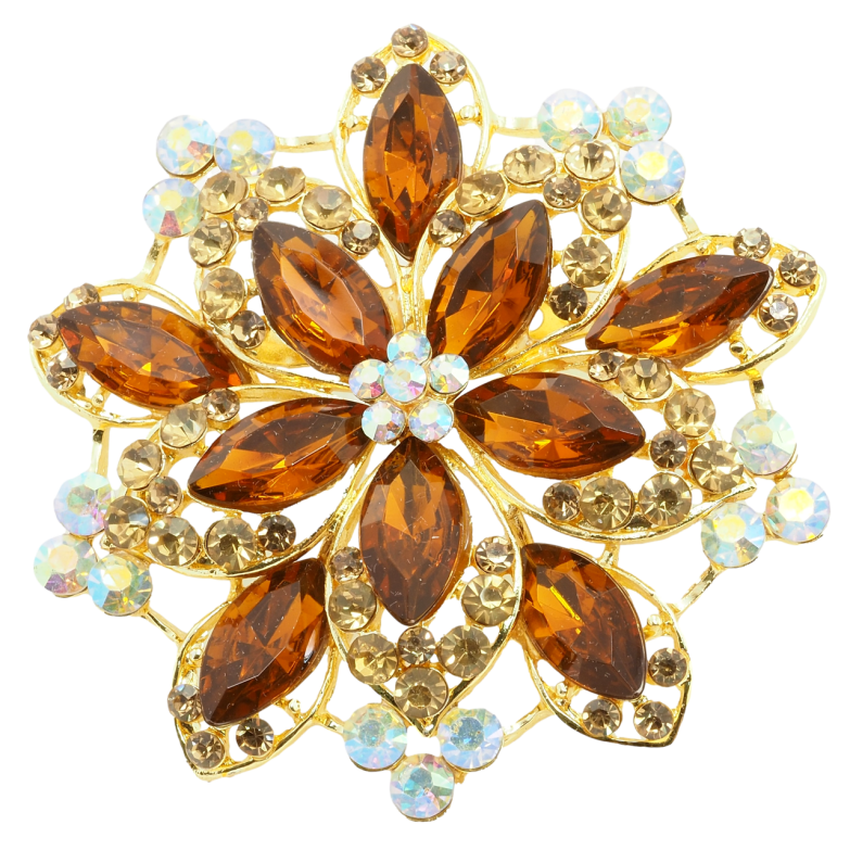 Брошь Цветок с коричневыми стразами фото №1