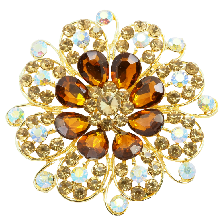 Брошь Цветок с коричневыми стразами фото №1