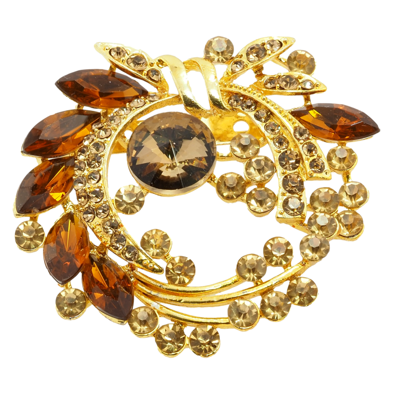 Брошка Гілочка з коричневими стразами фото №1