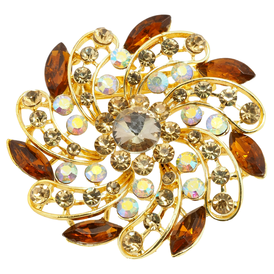 Брошь Цветок с коричневыми стразами фото №1 Брошь Цветок с коричневыми стразами фото №1