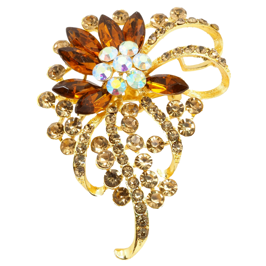 Брошь Цветочная композиция с коричневыми стразами фото №1 Брошь Цветочная композиция с коричневыми стразами фото №1