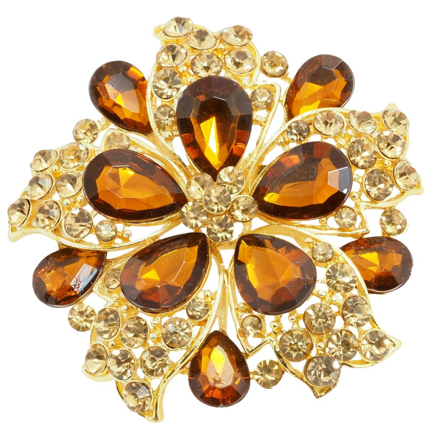 Брошь Цветок с коричневыми стразами фото №1