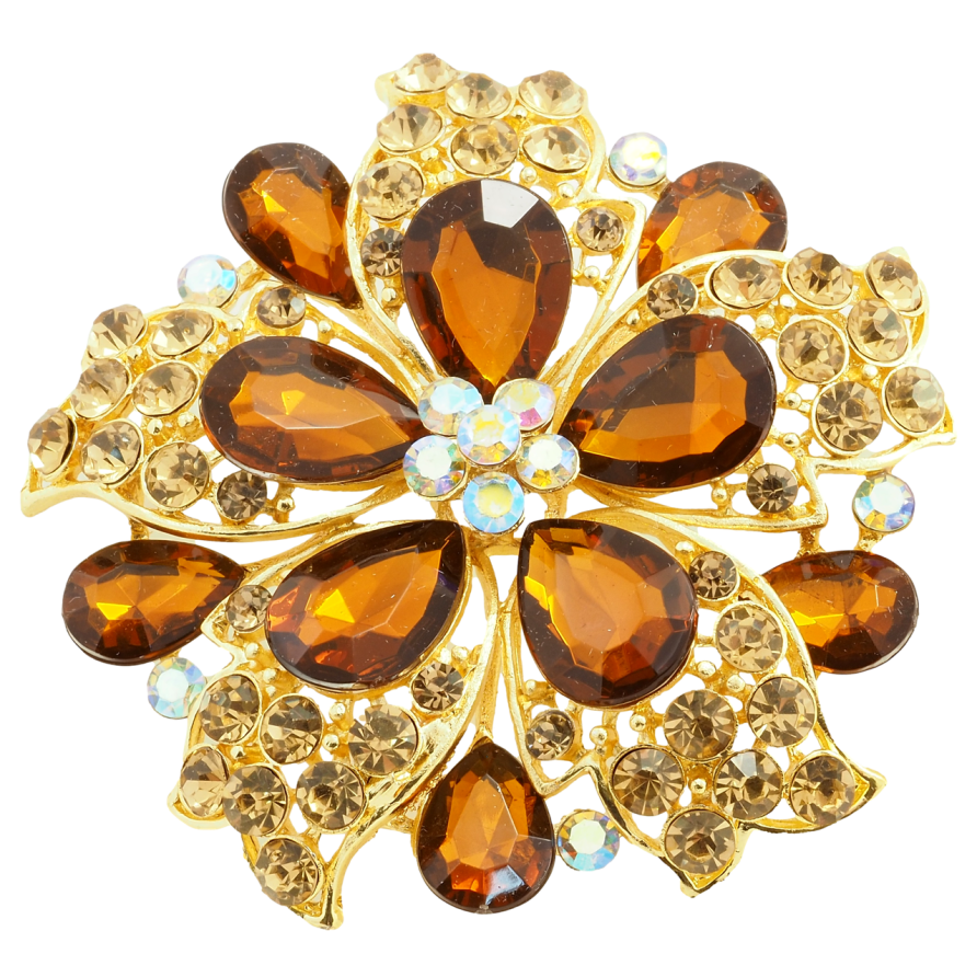 Брошь Цветок с коричневыми стразами фото №1 Брошь Цветок с коричневыми стразами фото №1