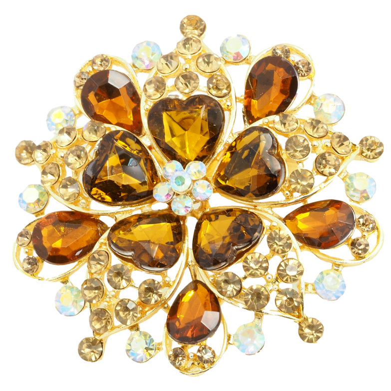 Брошка Квітка з коричневими стразами фото №1