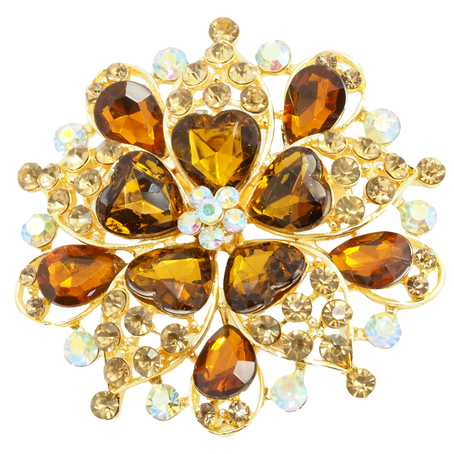 Брошка Квітка з коричневими стразами фото №1 Брошка Квітка з коричневими стразами фото №1