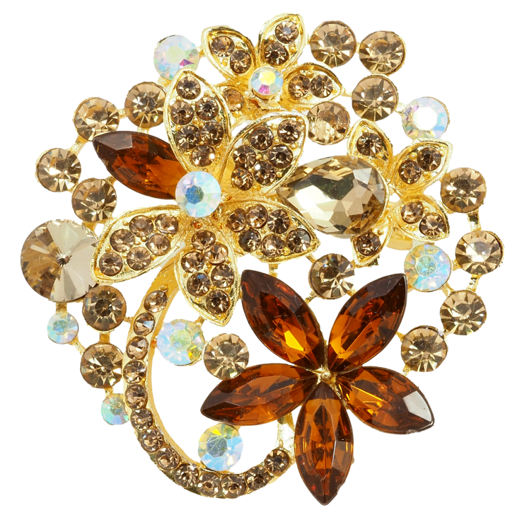 Брошка Квіти з коричневими стразами фото №3