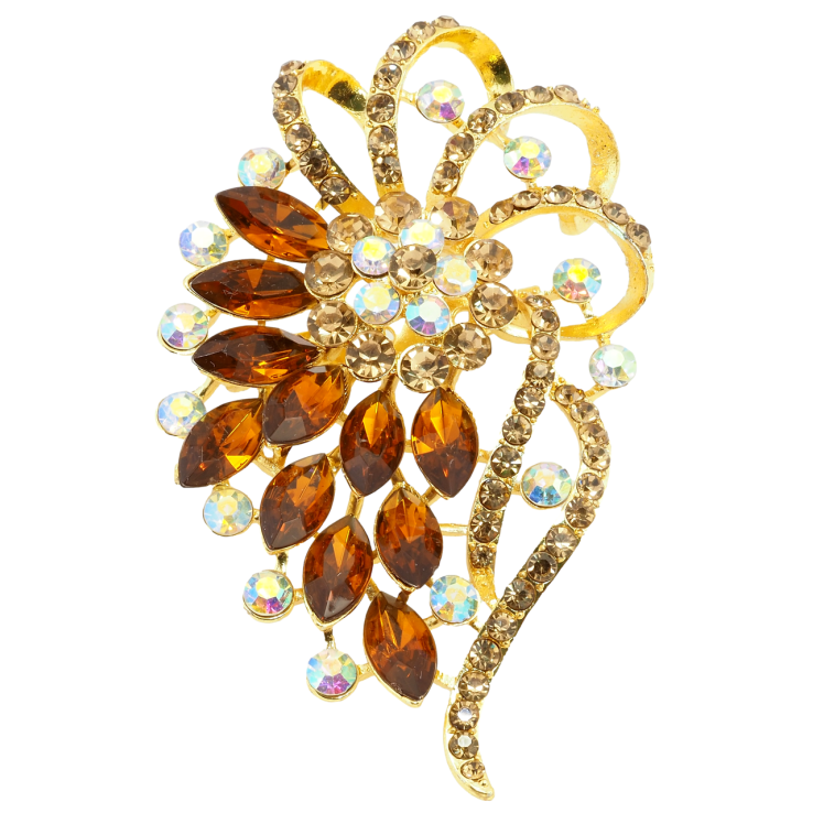 Брошка Квіткова композиція з коричневими стразами фото №12