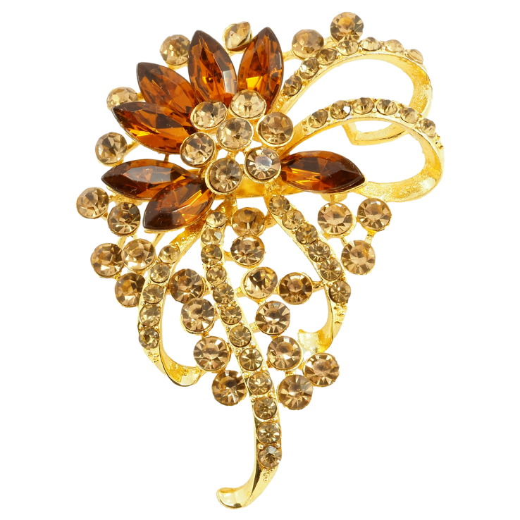 Брошка Квіткова композиція з коричневими стразами фото №13