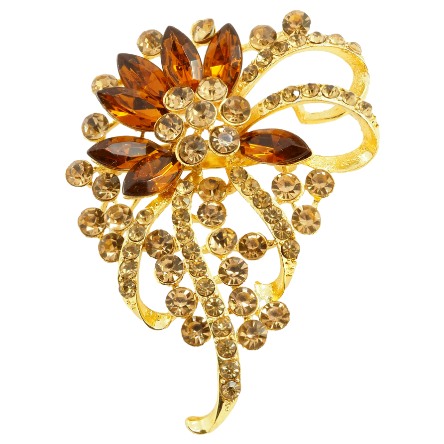 Брошка Квіткова композиція з коричневими стразами фото №1