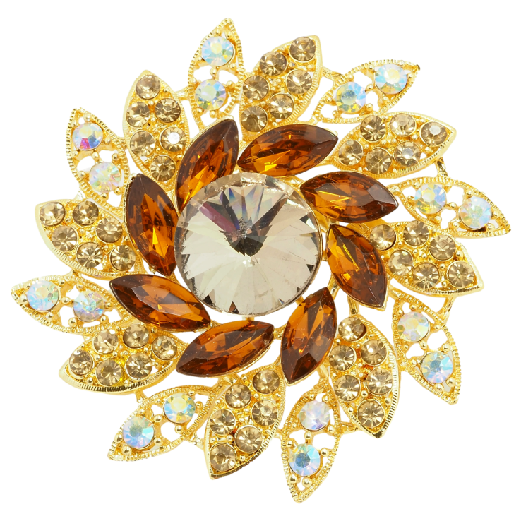 Брошка Квітка з коричневими стразами фото №10 Брошка Квітка з коричневими стразами фото №10