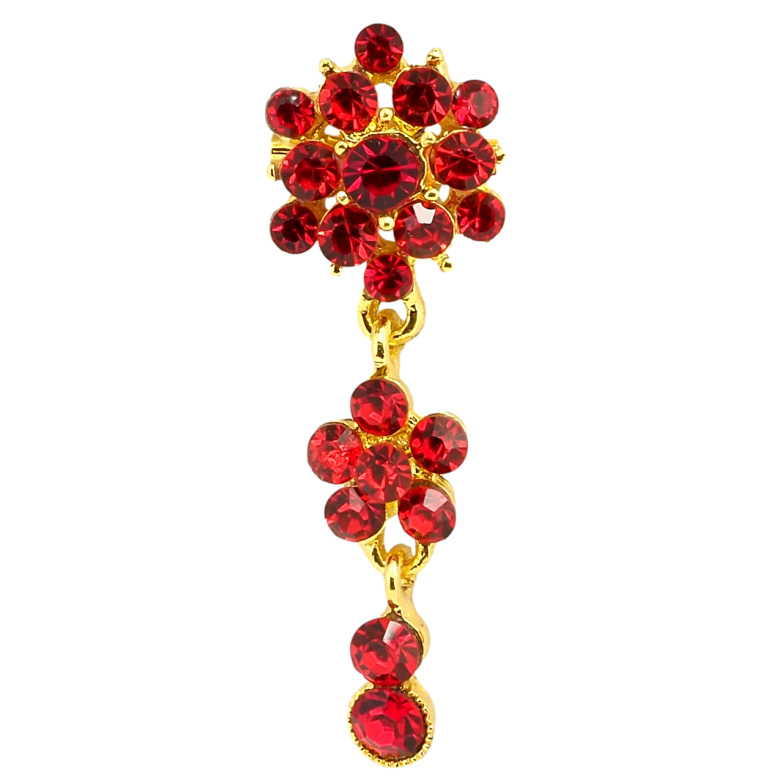 Брошь Цветочная подвеска из красных страз фото №2