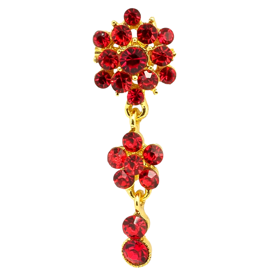 Брошь Цветочная подвеска из красных страз фото №1