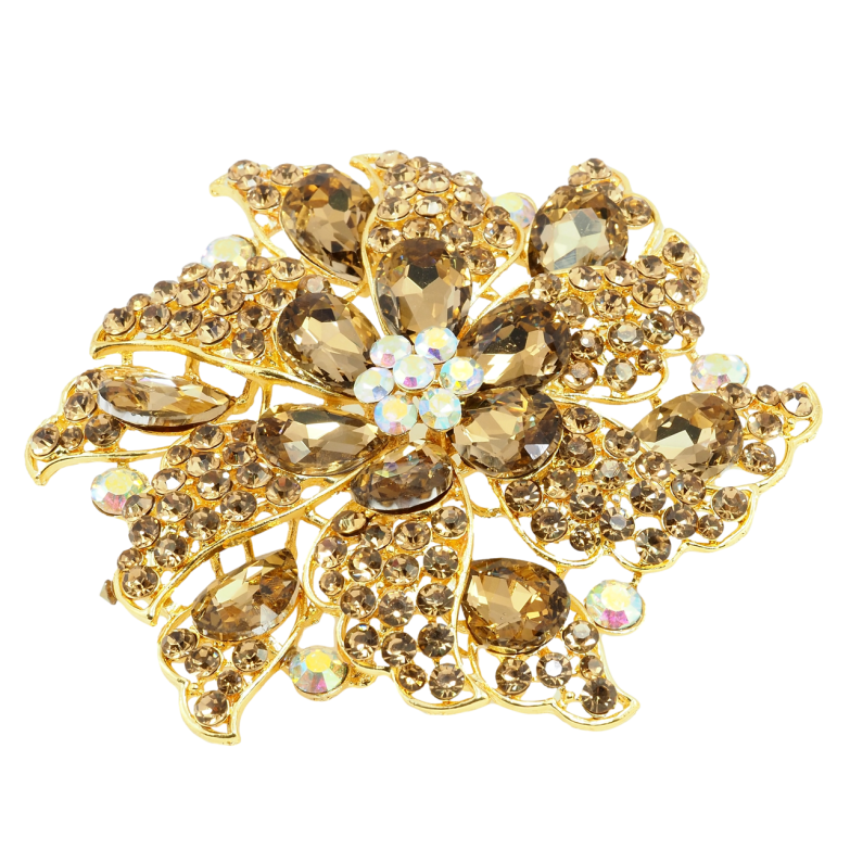 Брошь Большой цветок с коричневыми стразами фото №1