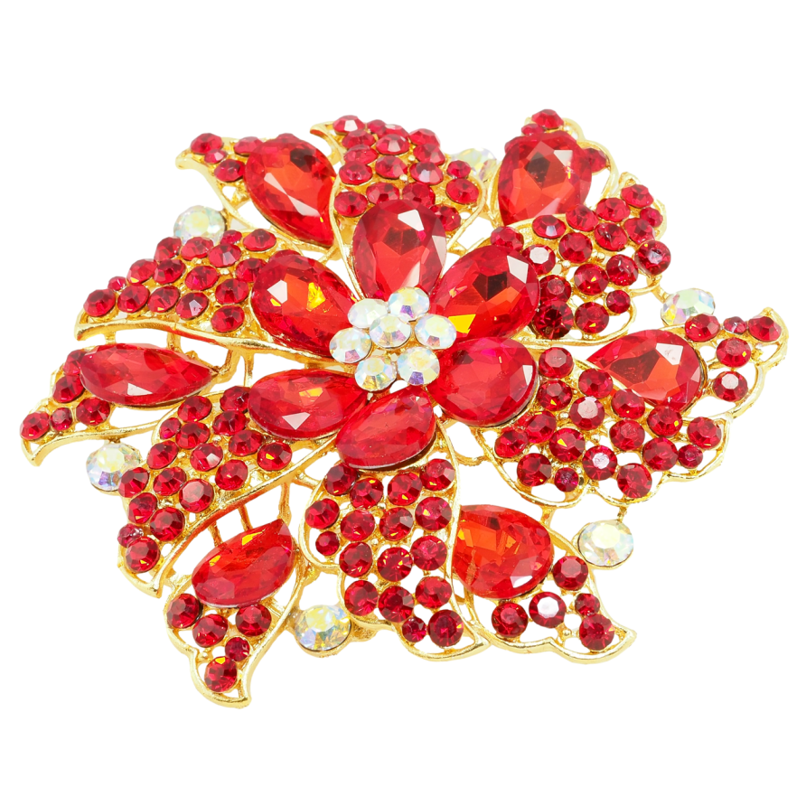 Брошь Большой цветок с красными стразами фото №1