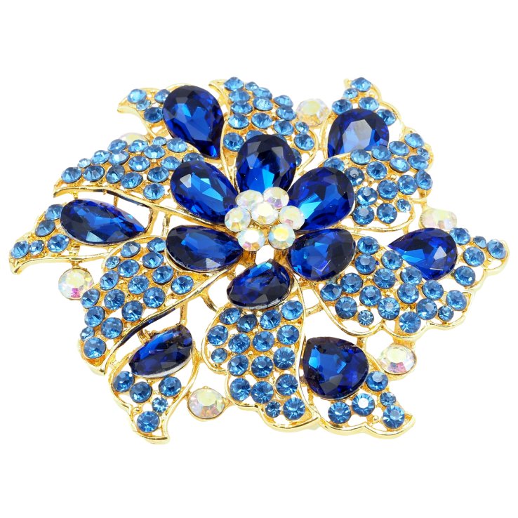 Брошь Большой цветок с синими стразами фото №4 Брошь Большой цветок с синими стразами фото №4