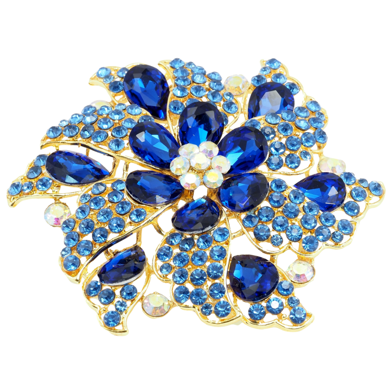 Брошь Большой цветок с синими стразами фото №1