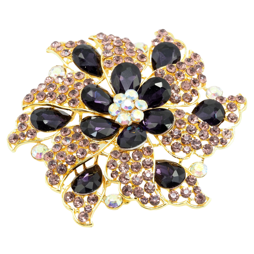 Брошь Большой цветок с бордовыми стразами фото №1