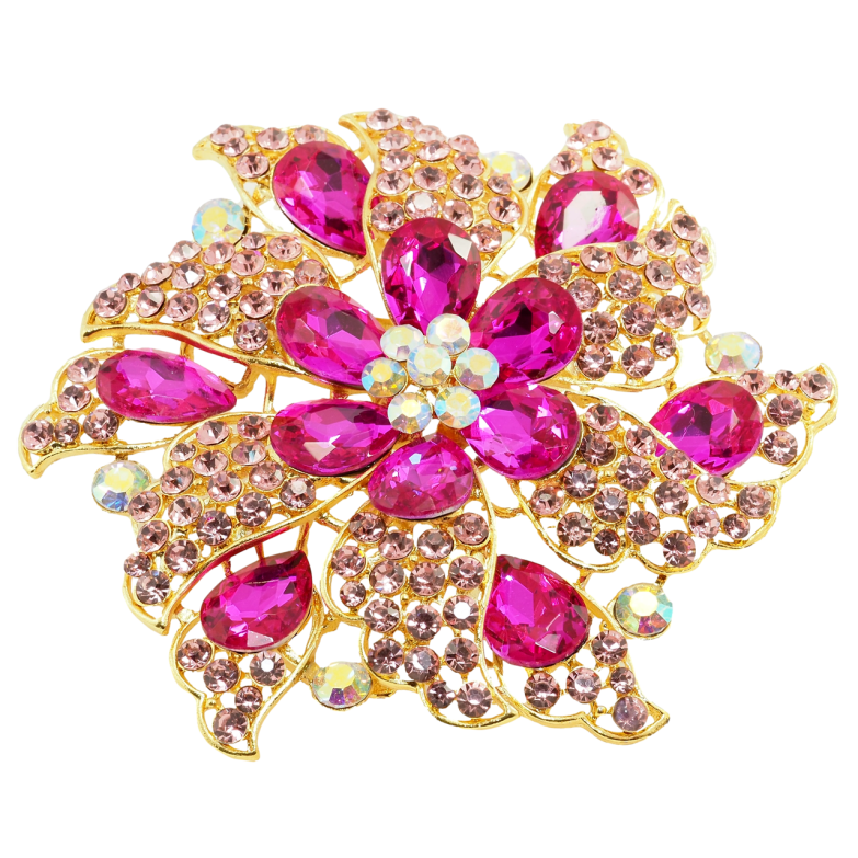 Брошка Велика квітка з рожевими стразами фото №1