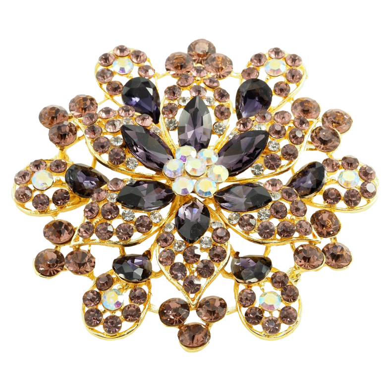 Брошь Большой цветок с бордовыми стразами фото №1