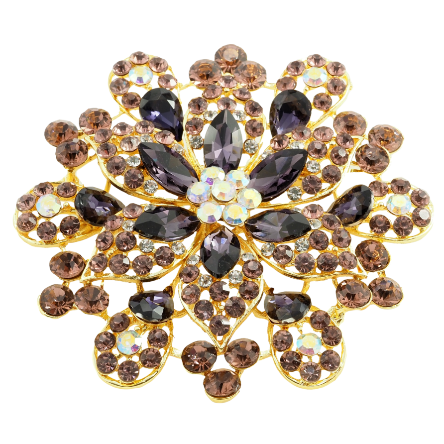 Брошка Велика квітка з бордовими стразами фото №1