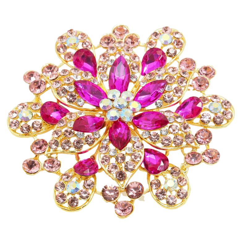 Брошь Большой цветок с розовыми стразами фото №1
