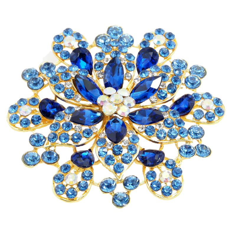 Брошка Велика квітка з синіми стразами фото №1