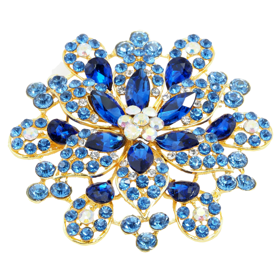 Брошь Большой цветок с синими стразами фото №1