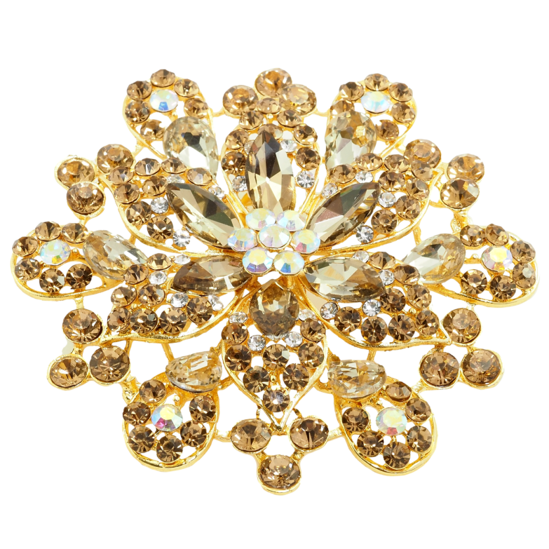 Брошка Велика квітка із золотистими стразами фото №1