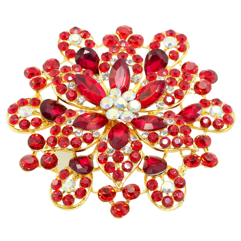 Брошь Большой цветок с красными стразами фото №1
