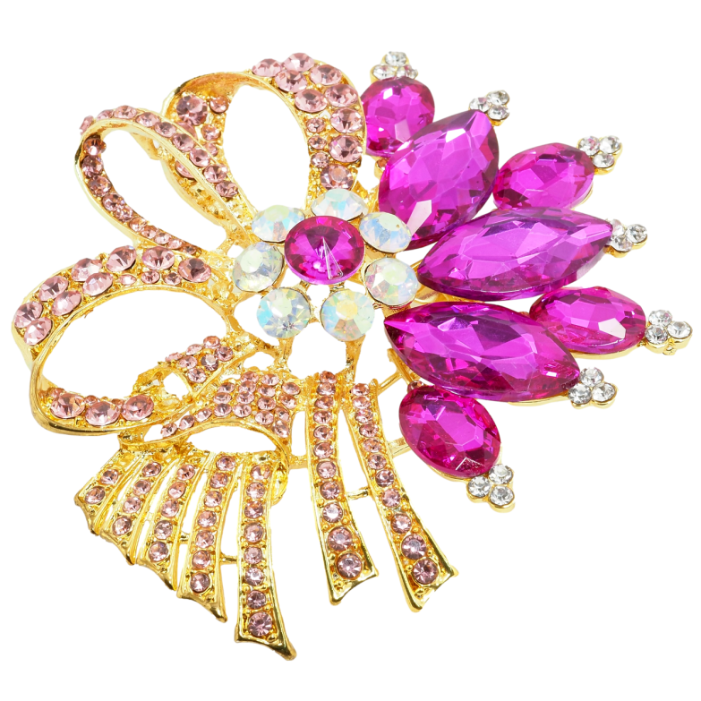 Брошка Великий букет з рожевими стразами фото №1