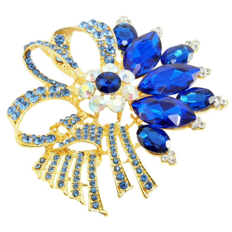 Брошка Великий букет із синіми стразами фото №1 Брошка Великий букет із синіми стразами фото №1