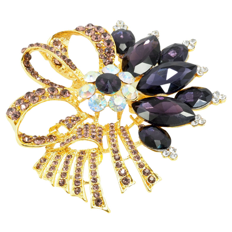 Брошка Великий букет з бордовими стразами фото №2